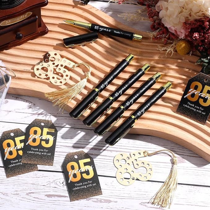 Spakon 25 Set 85th Birthday Party Favor for Guest Anniversary Party Favor Golden Birthday Bookmark Thanks Coming Pen with Tag Appreciation Gifts for Women Men Wedding Anniversary