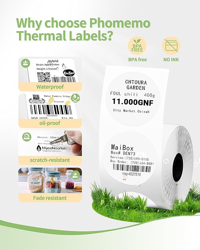 3 Roll Self-Adhesive Round Circle Thermal Labels for Phomemo M110/M220/M100/M250/M102/M221 Label Printers,1.96"（50 mm）,Multi-Purpose Thermal Stickers,Black on White,140Labels/Roll