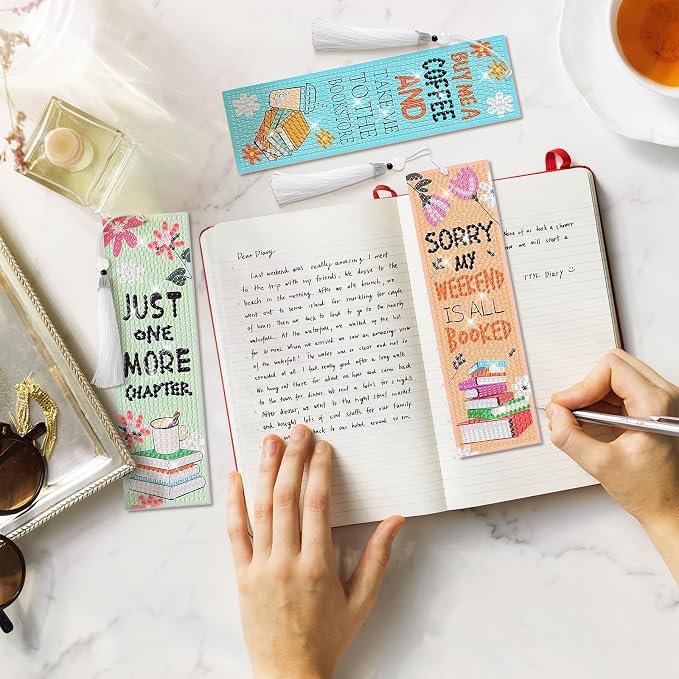 8 Pieces Christian Bible Verse Diamond Art Bookmarks 5d Christian Beaded Bookmark Acrylic Tassel Bookmark for DIY Making Beginners Adults Arts Craft Supplies (Book Lovers)