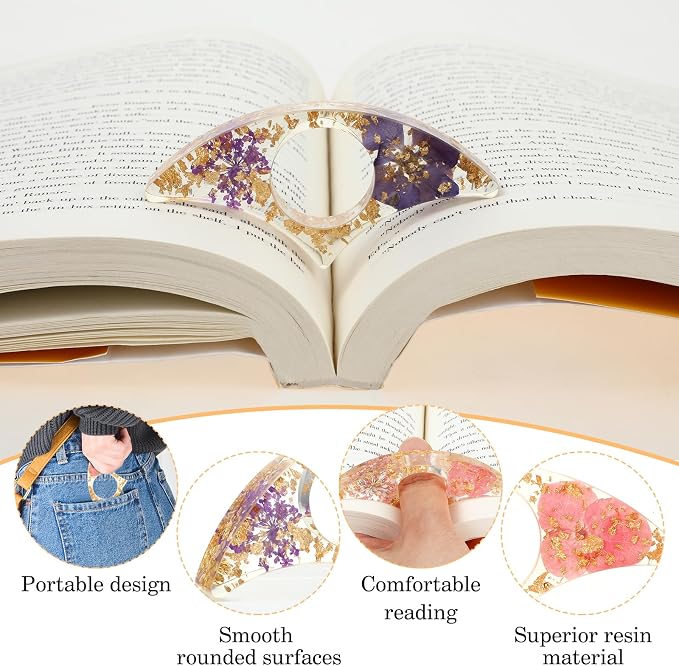 YUXIANLB Book Page Holder for Reading, 4 PCS Dried Flower Resin Transparent Bookmark, Thumb Book Page Holder Reading Accessories for Reading Lovers, Gifts for Bookworm, Literary, Students and Teachers