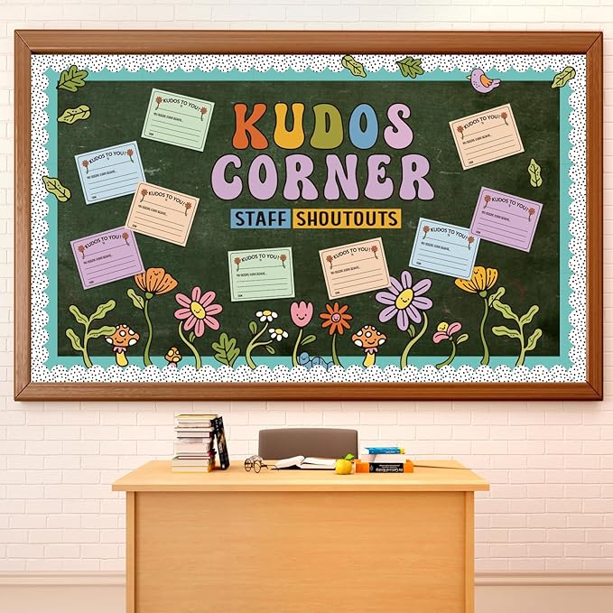 Mooliwe Bulletin Board Kit Staff Shout Out Kudos Corner Decoration Set Employee Gratitude and Recognition Bulletin Board Set with 20 pcs Cutouts for School Classroom Office Wall Door Decor Supplies