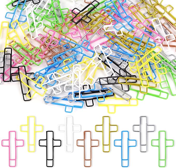 Yuntop 100 Pack Cross Paper Clips, 1.34 x 0.8 Inches, Multicolored, Stainless Steel Bible Study Supplies