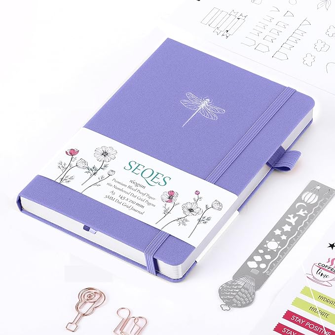 A5 Bullet Dotted Journal Notebook | 160gsm Thick Bleedproof Paper, Lay Flat Binding, 160 Numbered Pages | Hard Cover Dot Grid Notebook/Bullet Journals for Creatives & Professionals-Dragonfly