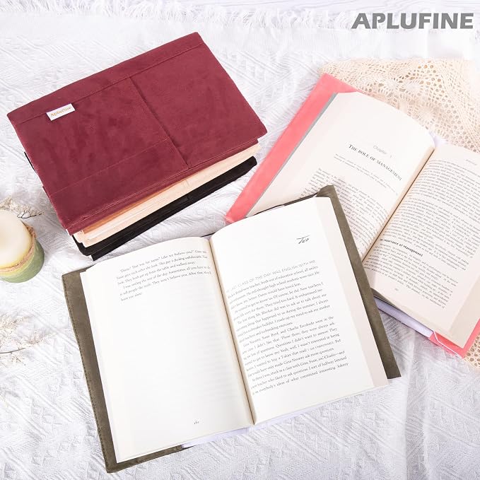 APLUFINE Velvet Book Cover for Paperbacks, Reusable Fabric Book Cover with Pockets, Adjustable Book Protector for Softcover Books, Journals & Bibles
