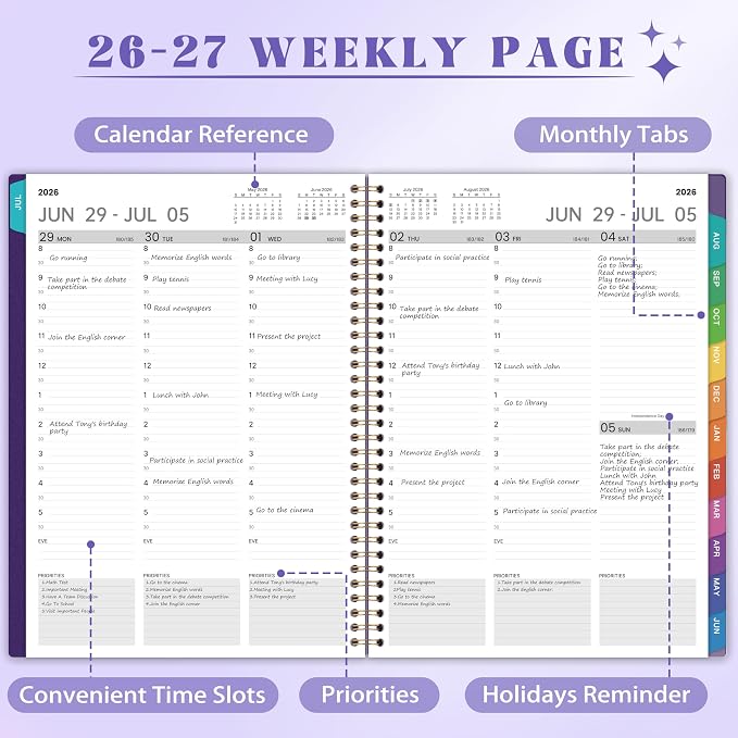 2026-2027 Appointment Book/Planner - 8.2" x 11", Daily Planner 2026-2027 from Jul. 2026 - Jun. 2027, Daily Hourly Planner with 30-Minute Interval, 12 Monthly Tabs, Back Pocket