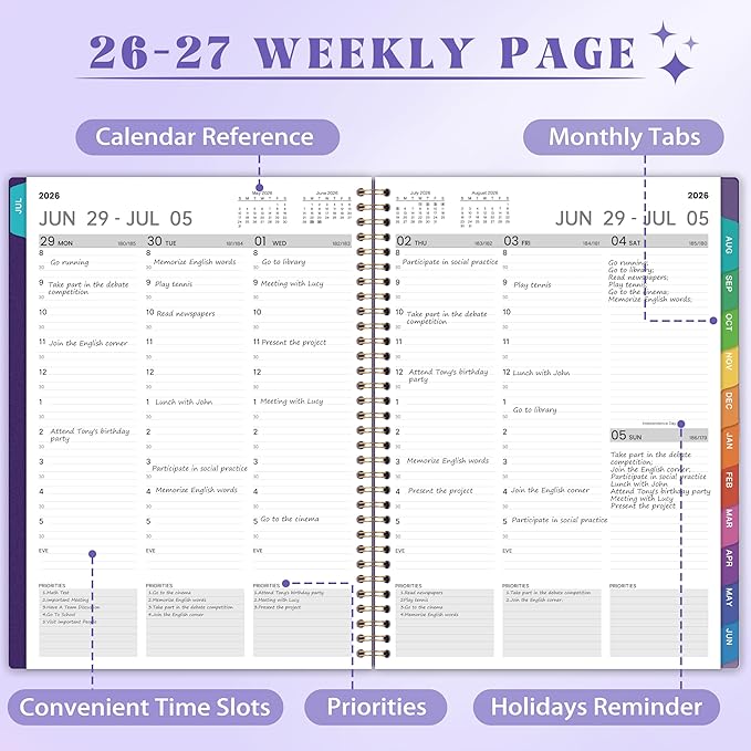 2026-2027 Appointment Book/Planner - 8.2" x 11", Daily Planner 2026-2027 from Jul. 2026 - Jun. 2027, Daily Hourly Planner with 30-Minute Interval, 12 Monthly Tabs, Back Pocket