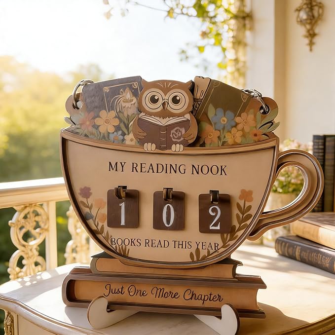Book Counter Sign, Owl Books Read This Year, Cute Reading Tracker Wood Sign, Book Tracker for Home Library Decor Book Lover Gift (Owl)