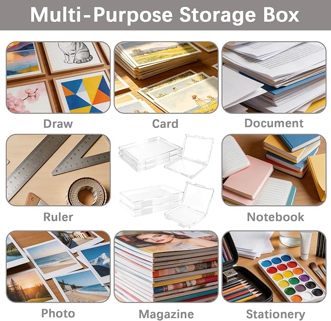 6 Pcs Clear A4 File Portable Project Case, Plastic Storage Box for 8.5" x 11" Letter Paper, Scrapbook Paper Storage Boxes Documents Magazines Holder with Buckle