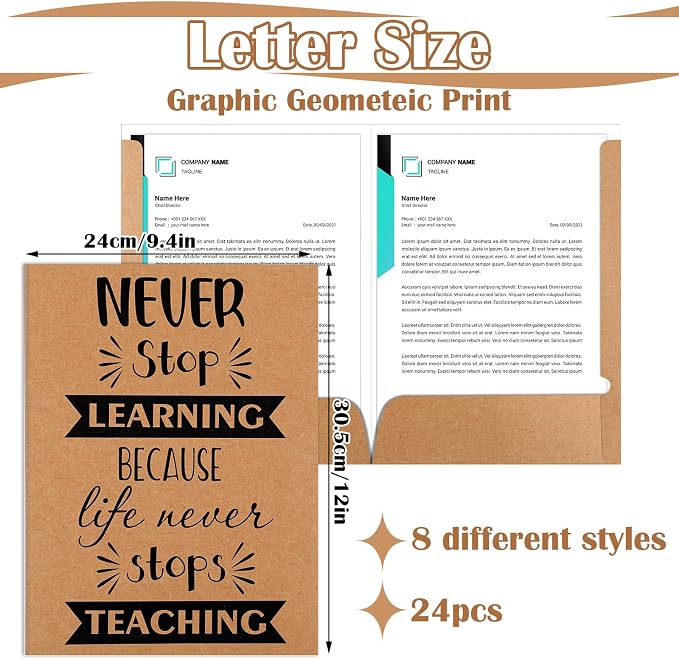 Sherr 24 Pack Inspirational 2 Pocket Folders Decorative File Pocket Folders Motivational Letter Size Paper Holders with Inspirational Quotes for Office Home Homework Documents