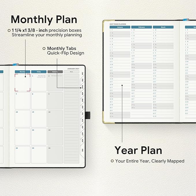 Planner 2026-2027 Weekly & Monthly Planner, 18 Month Academic Calendar July 2026 – Dec 2027, Horizontal Layout with Monthly Tabs, Hardcover Business Agenda Organizer, Black