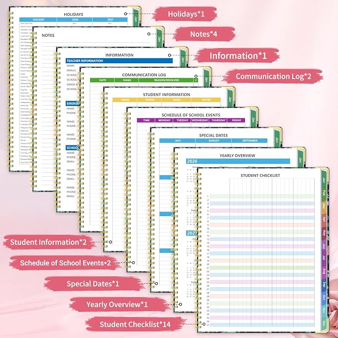 Teacher Planner 2026-2027, July 2026 to June 2027 Academic Year, 8.5" x 11" Lesson Planner Book for Teachers with Colorful Tabs, Teacher Calendar for Classroom or Homeschool, Hardcover, Black