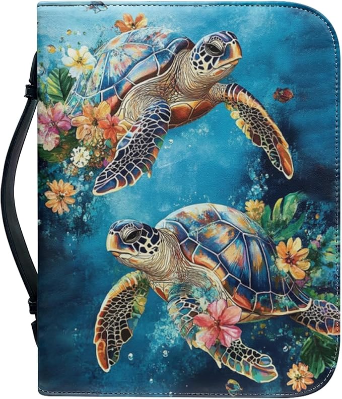 Sea Turtle Bible Cover Case for Women Girls Blue Sea Bible Cases Bible Study Accessories Supplies Bibles Holder Case Bibl e Bag-Size M