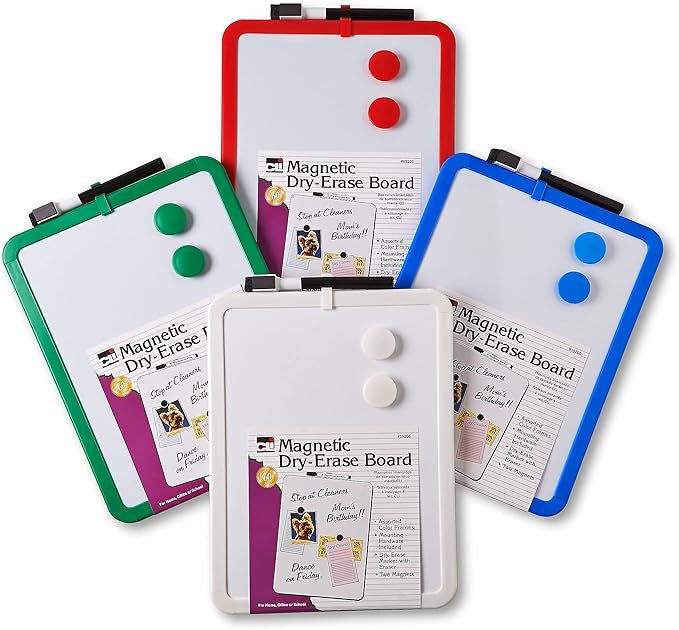 Framed Magnetic Dry Erase Board with Marker & Magnets, Assorted Colors, 8.5" x 11", Pack of 1