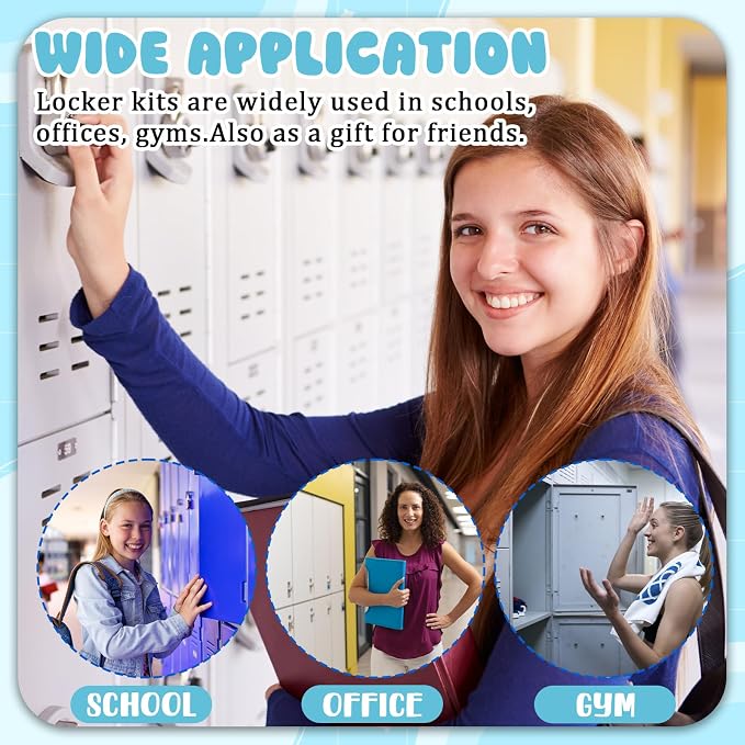 16 Pcs Locker Accessories Kit Blue Locker Organizer Decorations Include Striped Wallpaper String Light Magnetic Whiteboard Mirror Storage Cup Marker Rug Organizing Shelf for Back to School Supply