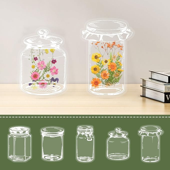 Large Size Transparent Dried Flower Bookmarks, 20 PCS Handmade DIY Flower Page Clips,World in Bottle-Making Stunning Herbarium(Mason Jars)