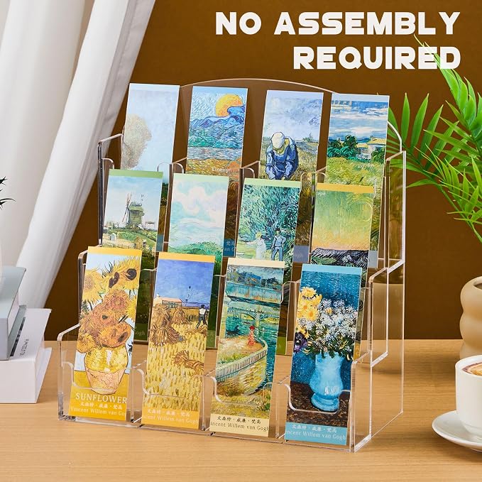Yuntau Acrylic Bookmark Display, Adjustable 2. 2'' Bookmark Stand, Portable Sticker Holder, Curved Pockets Greeting Card Display for Business Vendor, Retail Store Shop (Integrated,12 Pockets)
