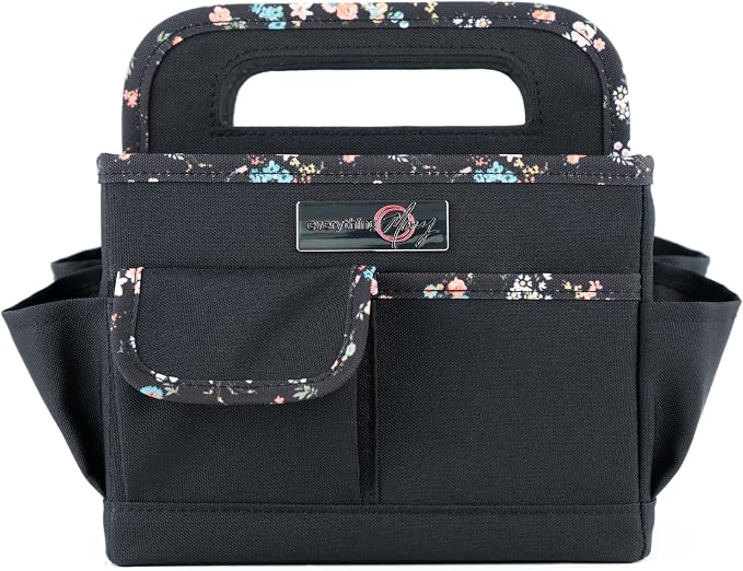 Everything Mary Craft Caddy, Black & Floral - Art Storage for Supplies & Crafts - Supply Organizers Tote for School Classroom, Office, and Home - Organization for Makeup & Nurses