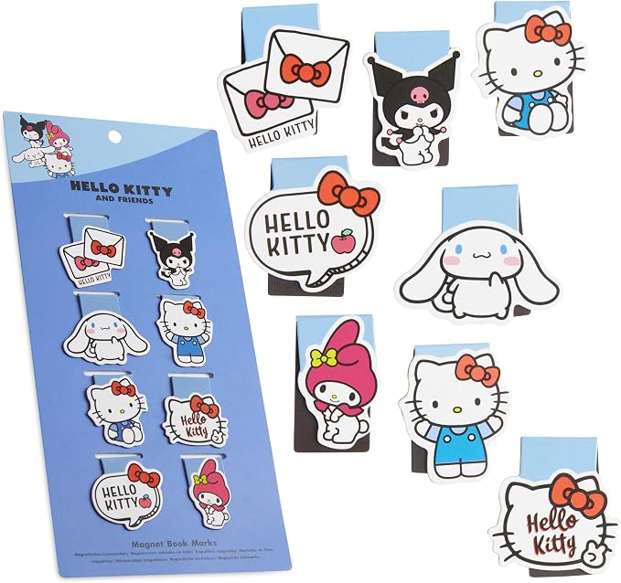 Hello Kitty Magnetic Bookmark Page Clip, School University Cute Reading Gifts (Blue 8 Pack)