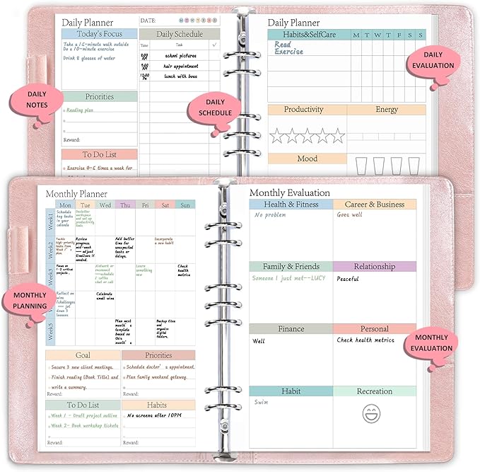 ADHD Half Letter Planner Refill Pages Planner Inserts 5.5" x 8.5" for 3/7 Ring Binder Daily Weekly Monthly 240 Sheets/480 Pages Undated Planners Colorful To Do List 7-Hole Refill Paper 120 GSM Thick Loose Leaf Paper Punched for 3 Months Neurodivergent ...