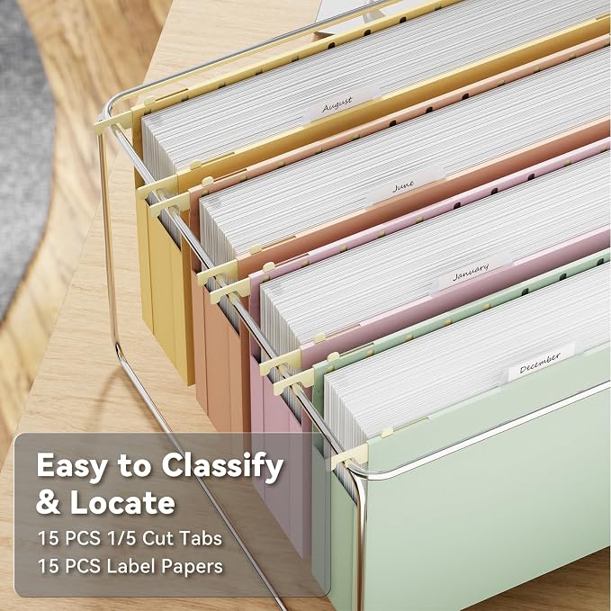 Ansook Legal Size Hanging File Folders,12 Pack File Folders Legal Size with Heavy Duty 2" Expansion, Plastic Hanging Folders for Filling Cabniet, Hanging Organizer for Office Home, Assorted Colors