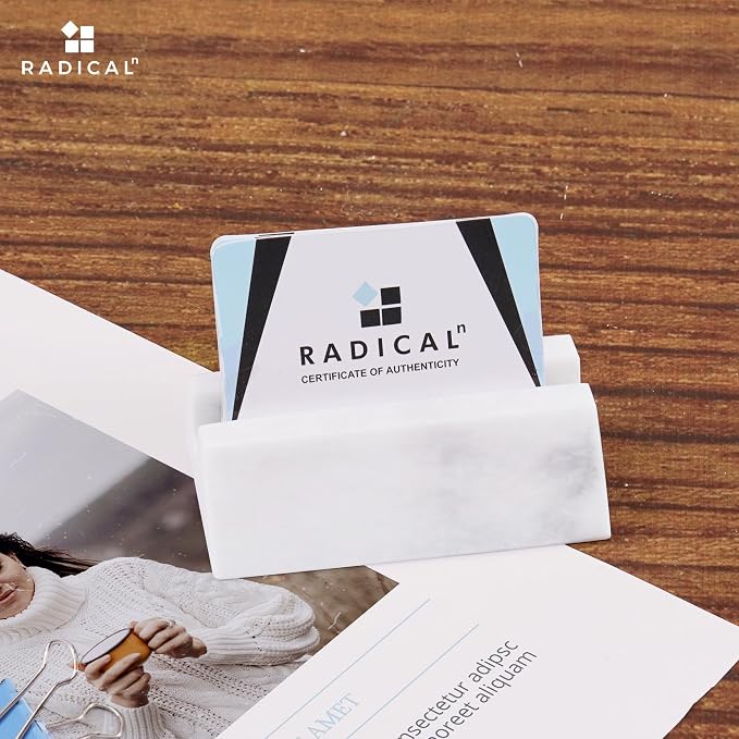 Radicaln Marble Business Card Holder White 4" Handmade Card Holder Stand For Office Desk - Office Décor With Business Card Organizer, Business Card Holder & Credit Card Holder