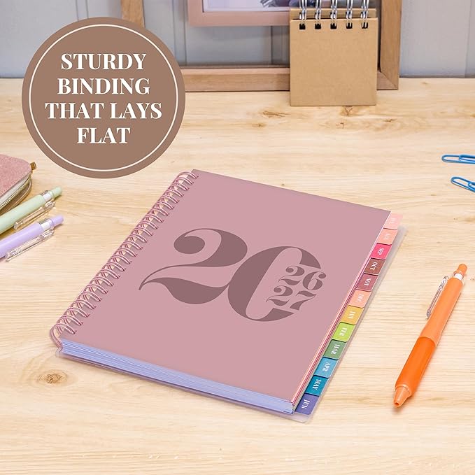 Rileys Academic Planner 2026-2027, Daily, Weekly & Monthly Planner, July 2026 - June 2027, Student Notes Pages, Twin-Wire Binding, Weekly Agenda for School & Work (8 x 6-Inches, Typographic, Pink)