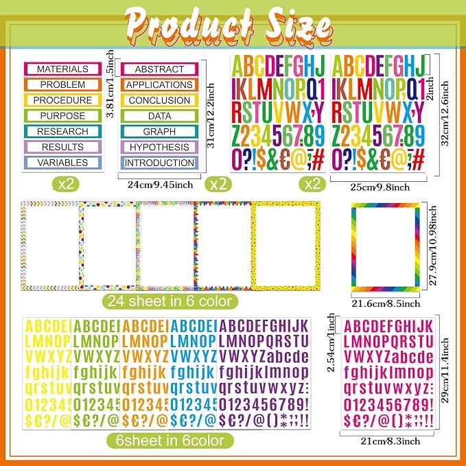 PerKoop 36 Sheets Science Fair Board Poster Boards Supplies 24 Self Adhesive Presentation Subtitles 4 Science Fair Project Titles 8 Personalized Letter Sticker for Classroom(Rainbow Color)