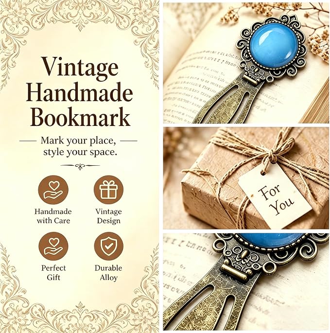 1Pcs Vintage Natural Stone Protein Opal Bookmark - Fantasy Brass Metal Opalite Bookmarks for Reading Women, Men, Book Lovers, Girls and Teachers Book Marks（Natural Stone Protein）
