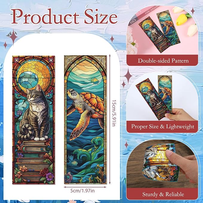 Stained Glass Animal Transparent Bookmark - Wxiben 10 Pcs Fantasy Animals Transparent PVC Bookmark Cat Turtle Book Mark Page Clips Gifts for Women Men Book Lovers Bookish Readers Accessories