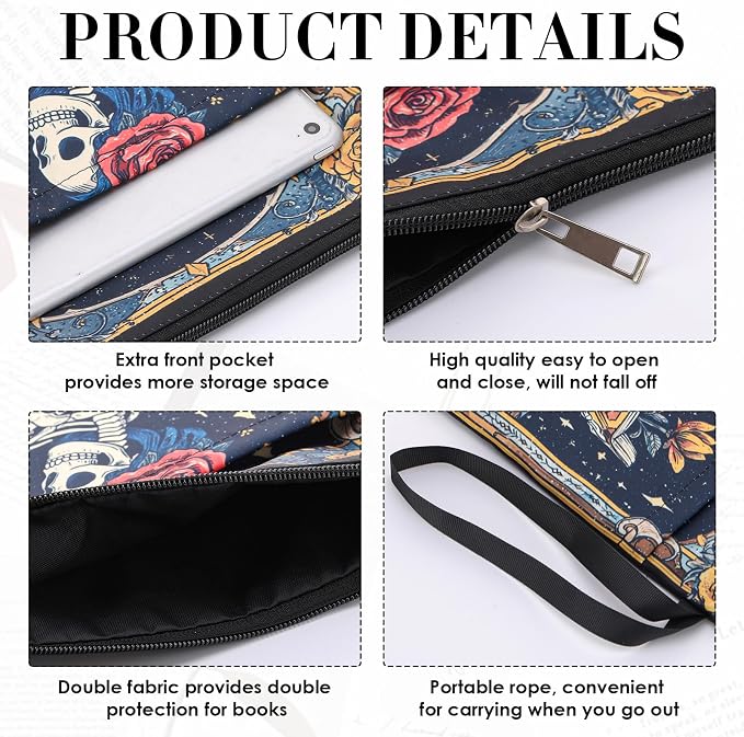 Gothic Book Sleeve Pouch - Tarot Books Covers Protector for Paperbacks with Handle Pocket Waterproof Library Reading Accessories Birthday Halloween Christmas Gift for Reader Student Women