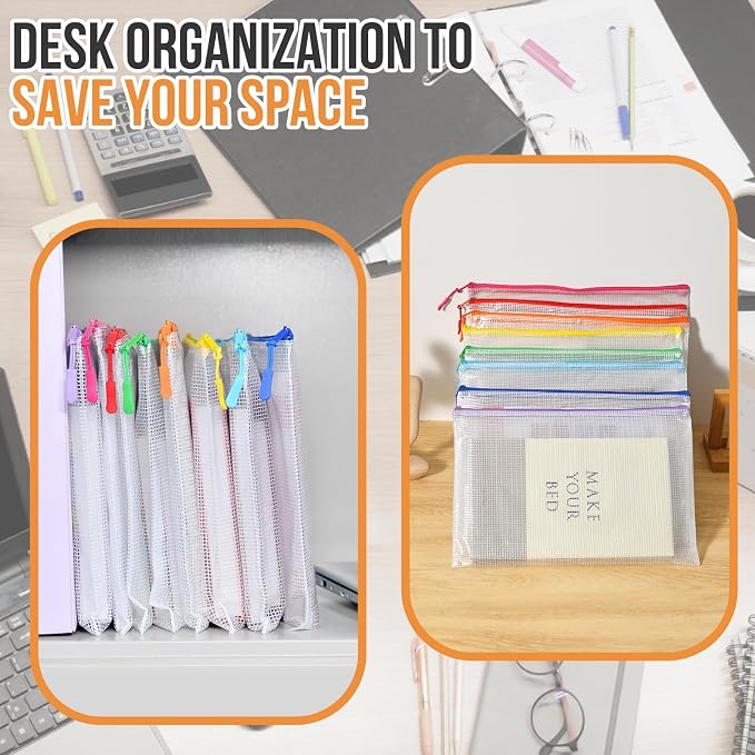 YOPCDJ 24pcs Mesh Zipper Pouch Bags Puzzle Storage Bags, A4 13x9 Inches Large Reusable Zipper Pouches for Classroom Organizing Board Game Home Organization