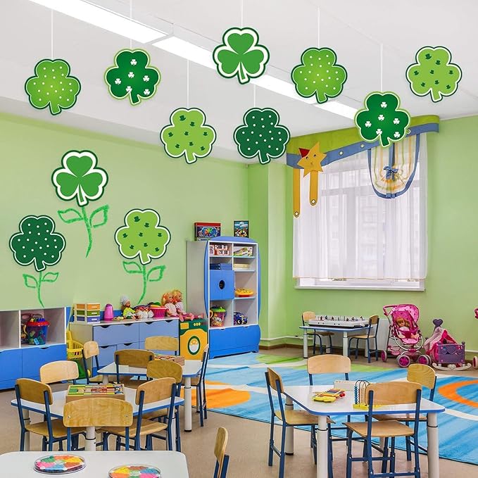 Blulu Shamrocks Clover Cutouts for Classroom Bulletin Board Decorations Large St. Patrick's Day Shamrock Paper Cutouts with Adhesive Dots for School Office Ireland Party Supplies, 5.9x5.9 Inch(40 Pcs)