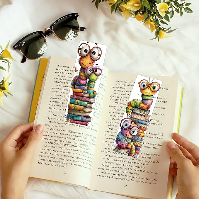 100 Pcs Cute Bookworm Bookmarks, Funny Insect Book Marks for Reading Students, Paper Bookmark Bulk, Christmas Birthday Gifts for Readers Book Lovers