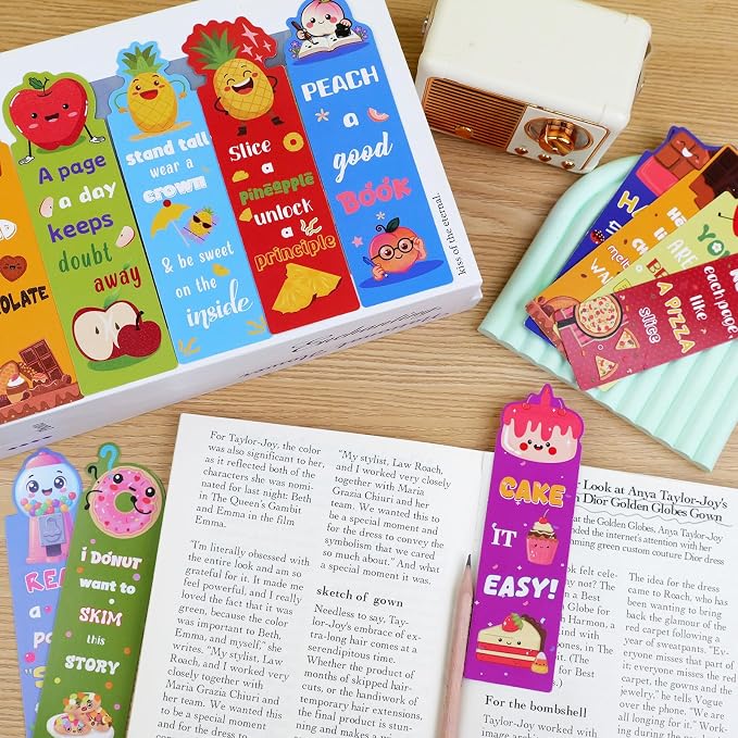 96PCS Scented Bookmarks Scratch and Sniff Bookmark Bulk Paper Bookmarks for Kids Adults Women Students Readers Book Lovers Gifts, 48 Styles Fun Cute Bookmark Inspirational Book Marks with Pun Quotes