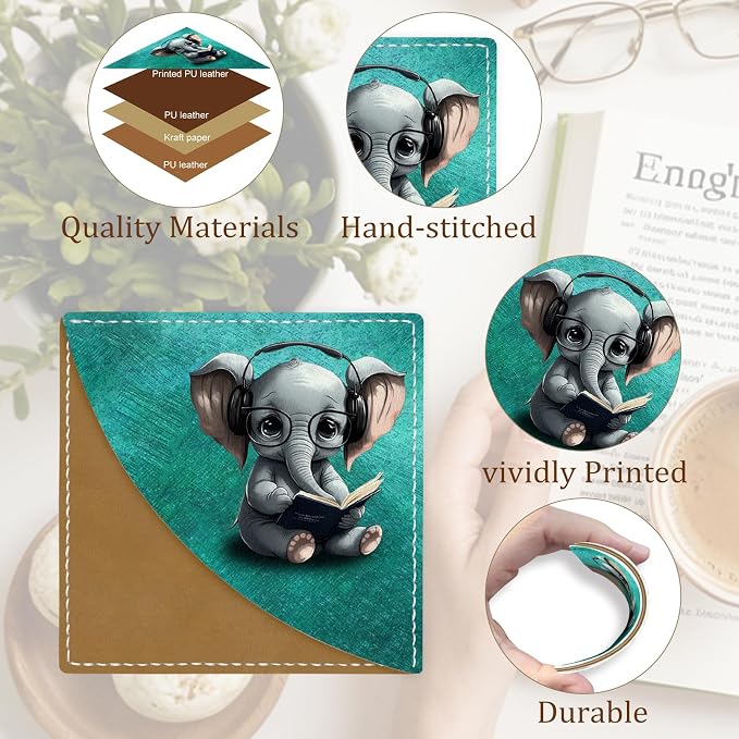 Icycay Cute Elephant Corner Bookmarks, Funny Leather Book Accessories for Book Lovers, 3 Pcs Reading Book Page Markers for Women Men Student Teacher Girls Boys Kids Retirement Birthday Gifts