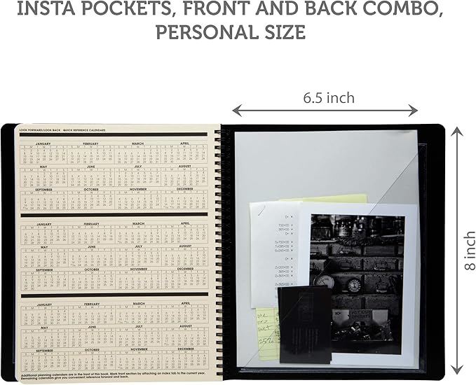 Planner Pad Insta Pockets, Front and Back Planner Pocket Combo, Personal Size, Clear Vinyl, 6 ½” x 8”