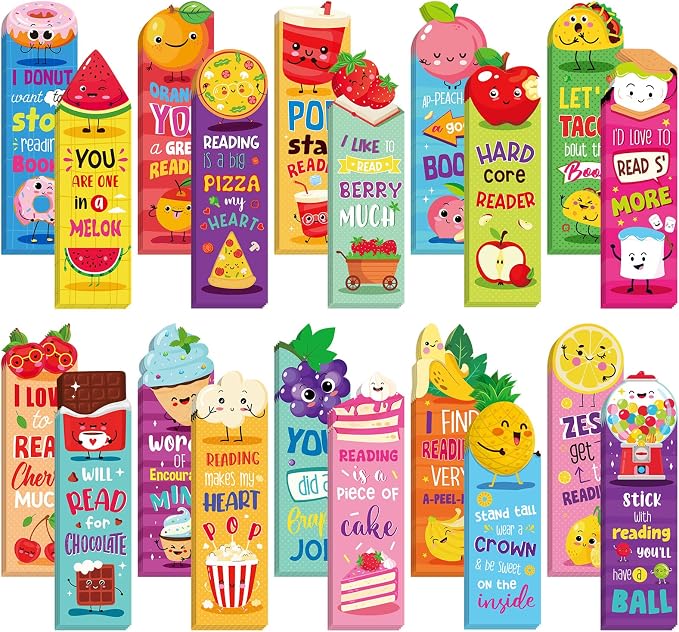 Lincia 120 Pcs Scratch and Sniff Scented Bookmarks Bulk Assorted Fruit Food Theme Smelly Bookmarks Gift for Fruit Lover 20 Styles