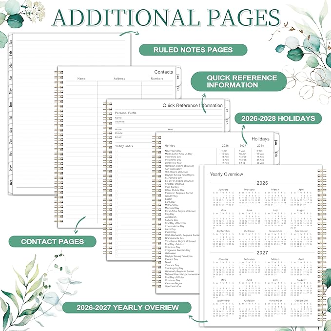 2026 Planner - 9" x 11", 2026 Planner Weekly and Monthly, from JAN. 2026 to DEC. 2026, Calendar Planner 2026 with Tab, Twin-Wire Binding, Inner Pocket