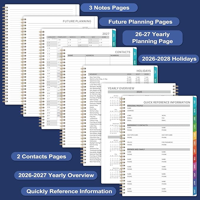 2026-2027 Weekly Appointment Book/Planner - Lager 9" x 11" Daily Hourly Planner 2026-2027, Jul 2026 - Jun 2027, Appointment Book, Monthly Tabs, Hourly Interval, Thick Paper - Blue