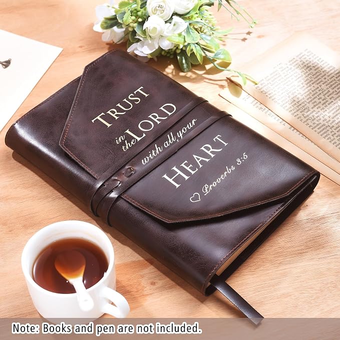 LParkin Luxurious PU Leather Bible Cover for Men and Women - Versatile Bible Case with Adjustable Strap, Ideal Christian Gifts, Trust in the Lord with All Your Heart - Medium