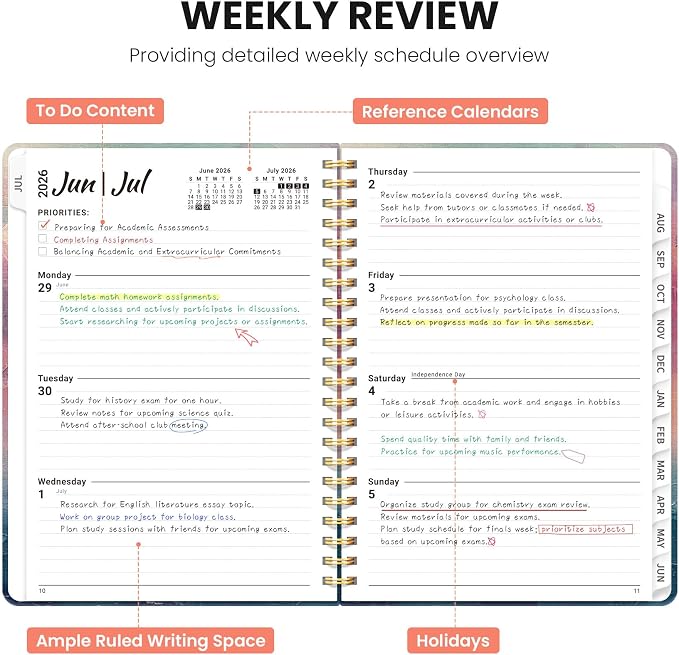 Planner 2026-2027, Monthly and Weekly Calendar Academic Planner July 2026 - June 2027, Hardcover Student Teacher Planning Agenda Book with Tabs, Perfect for Office School Supplies, A5 (6.3" x 8.5") - Sunset