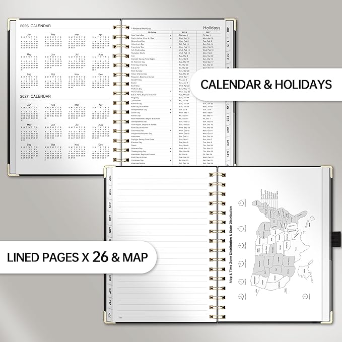 Academic Planner 2026-2027, Weekly and Monthly, A5 Size (5.7" x 8.3"), July 2026 - June 2027, To-do List for Tracking, for School, Home, Office, Hardcover, 12-Month Tabs (Black)