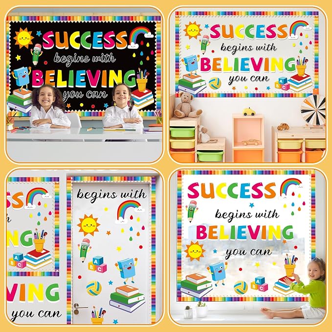 gisgfim Motivational Bulletin Board Decorations Success Begins with Believing You Can Paper Cutouts Inspirational Quote Bulletin Board Set for Back to School Classroom Kindergarten Wall Decor Supplies