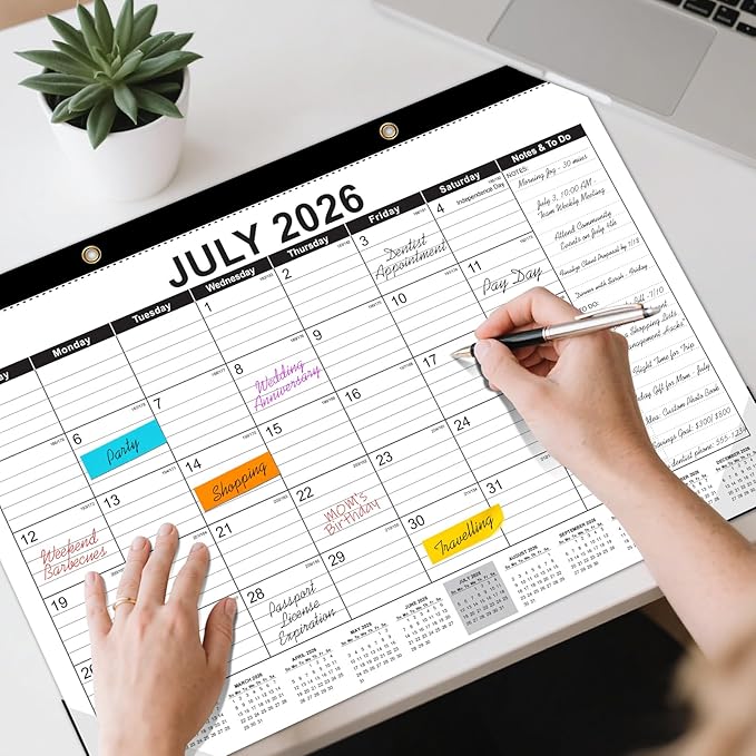 Tcamp Desk Calendar 2026-2027, 18-Month Calendar from July 2026 to December 2027, Large 17" x 12" Monthly Desktop & Wall Calendar for Home & Office