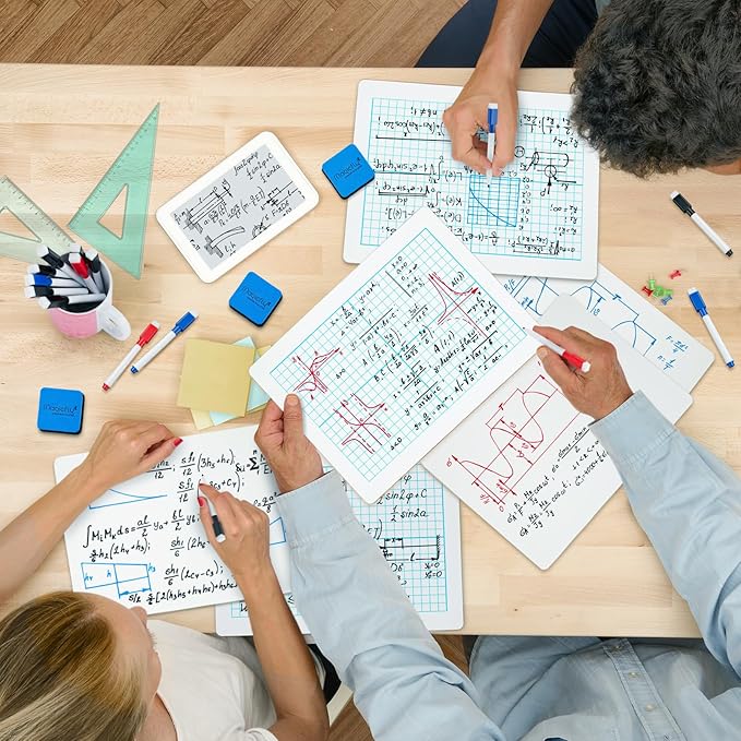Magicfly Small White Board Grid Whiteboard Dry Erase Boards XY Axis Graph 9"x12", 16 Pack Mini Math Whiteboard Portable for Students Classroom Teachers School Supplies with 20 Pens and 16 Erasers