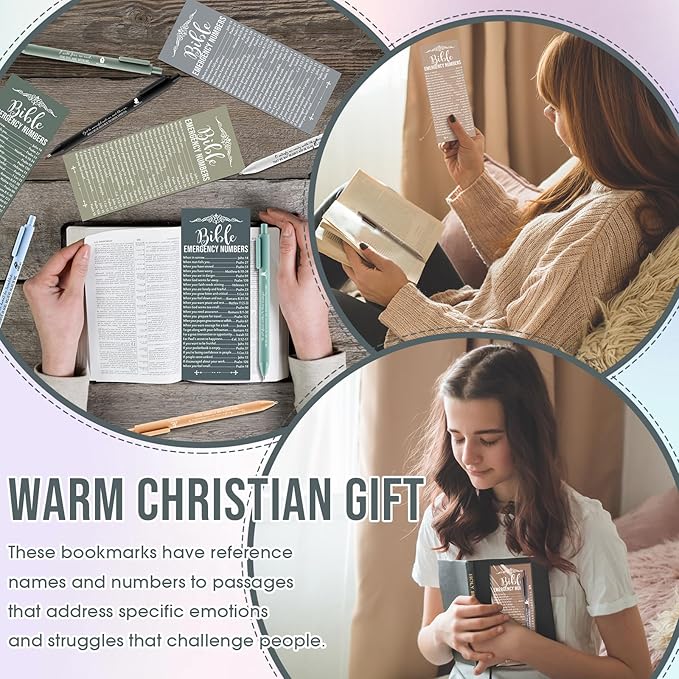 Feifeiya 50 Sets Christian Mothers Day Gifts Bulk Religious Pens Bible Verse Emergency Numbers Bookmarks Scripture Catholic Gifts for Women Men Church Welcome Sunday School(Boho Color,English)