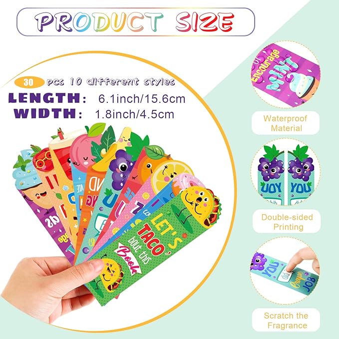 Teling 60 Pcs Inspirational Scented Pencils and Scented Bookmarks Sets Funny Pencils with Eraser Fruit Theme Bookmarks Cute Stationery Bulk for Reading Rewards Party Favors