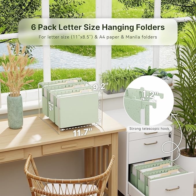 XINGIA Extra Capacity Hanging File Folders Letter Size,3 Inch Expandable Filing Cabinet Folders,6 Pack Wheat Straw File Folders Hanging with Tabs,Plastic File Folder Organizer for School Office
