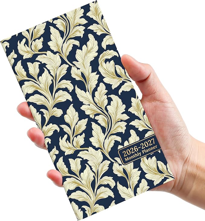 Pocket Calendar 2026-2027 for Purse, Two Year Monthly Planner Pocket Size 6.5" x 3.5", Jan 2026 - Dec 2027 Monthly Planner Small Calendar for School, Work and Home - Golden Foliage