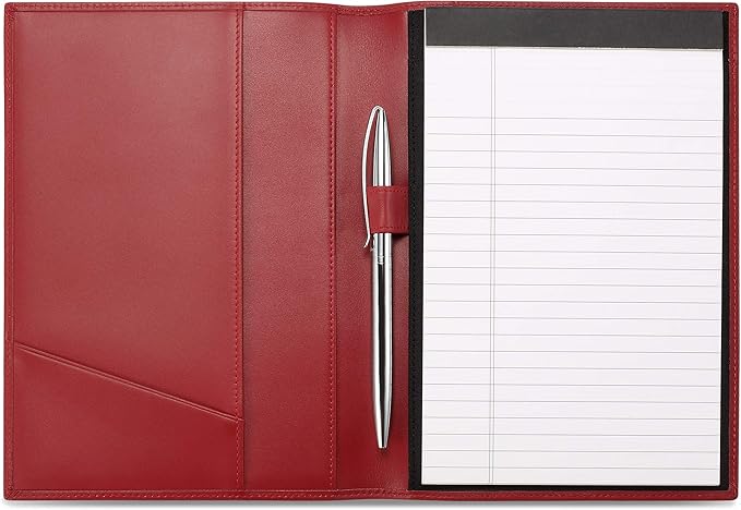 Leather Junior Padfolio for Men & Women with Pen Loop, Italian Calfskin, Business Portfolio Notebook Folder (Bordeaux)